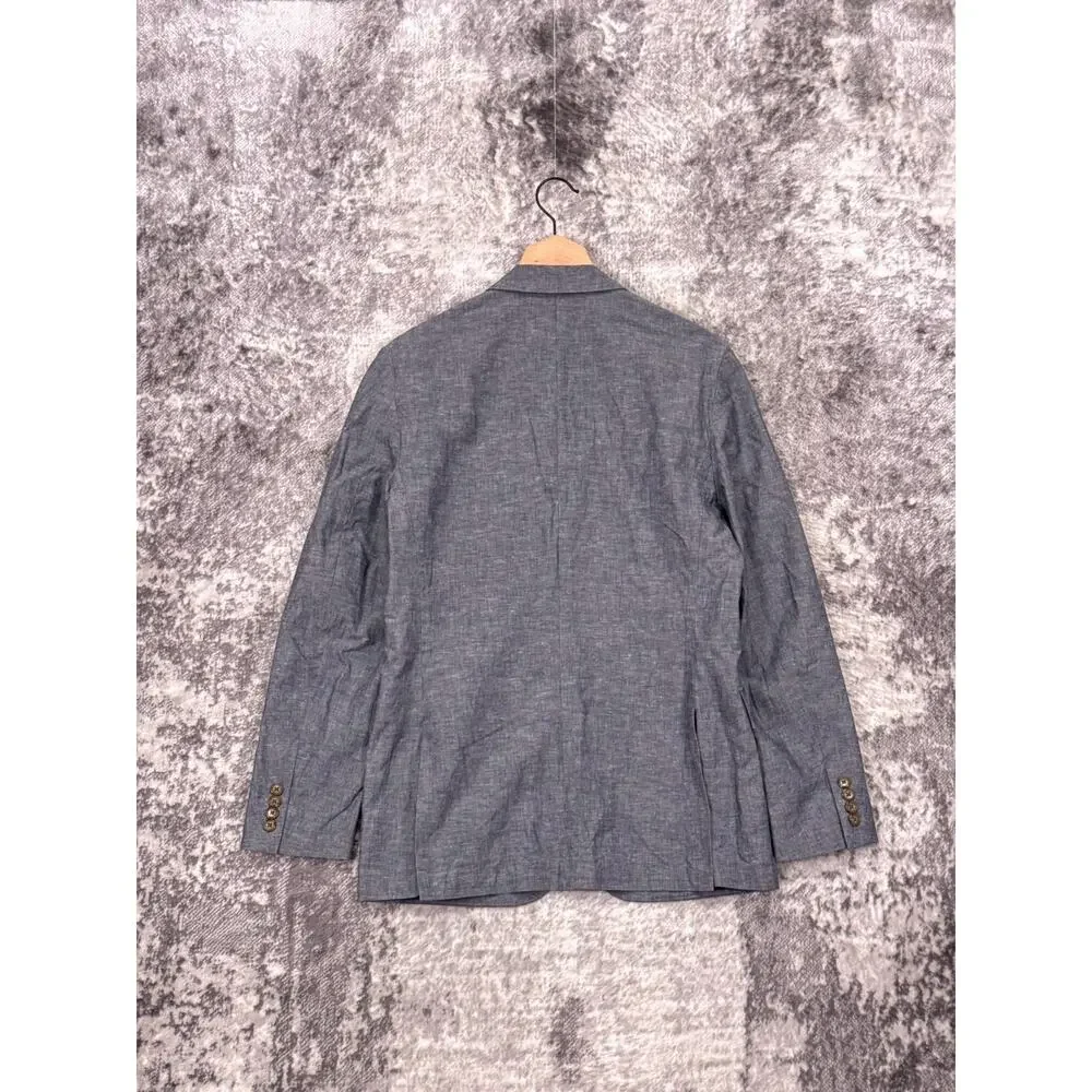 J Crew Ludlow Slim Blazer 38 R Mens Somelos Blue Cotton Linen Chambray Jacket